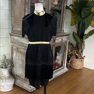 N BY NANCY PARTY DRESS BLACK & GOLD HIGH NECK FLAPPER DRESS LARGE EXCELLENT